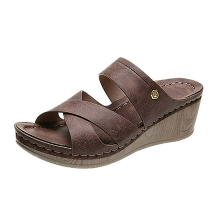 

Lyinloo Fashion Casual Cross Roman Style Low-heeled Slope Heel Women Slippers Gray 43