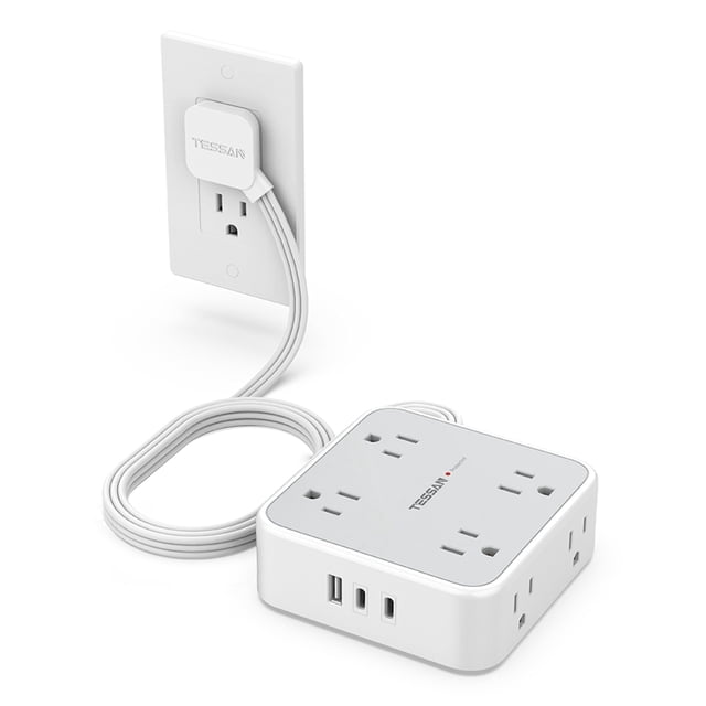 Protector contra sobretensiones, regleta TESSAN, 8 tomas de corriente alterna y 3 puertos USB