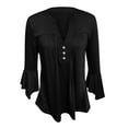 thumbnail image 5 of CFLVAEK Womens Pleated Shirts Casual V Neck Blouses Elegant Flared 3/4 Sleeve Tunic Tops Solid Color Summer Fall Going Out T Shirts Black XXL, 5 of 6