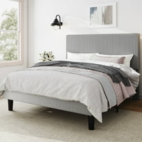 Amolife Queen Size Platform Bed Frame with Corduroy Fabric Upholstered Adjustable Height Headboard, Light Grey