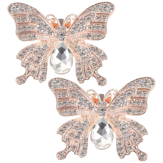 Rhinestone Butterfly Shoe Clips with Shiny Decor for Wedding Parties and Daily Use Golden Alloy Charm Accessories