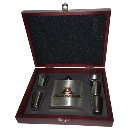 

KuzmarK 6 oz. Stainless Steel Flask Set in Rose Wood Presentation Box - Alabama Camouflage