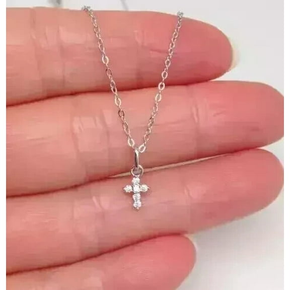 1.20Ct Round Lab Created Diamond Tiny Cross Pendant 14k White Gold Plated