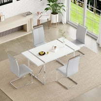 NYEESS 5-Piece 55" Dining Table Set with 4 Light Gray Chairs, High Gloss MDF Top, Modern Style for Dining Room or Kitchen