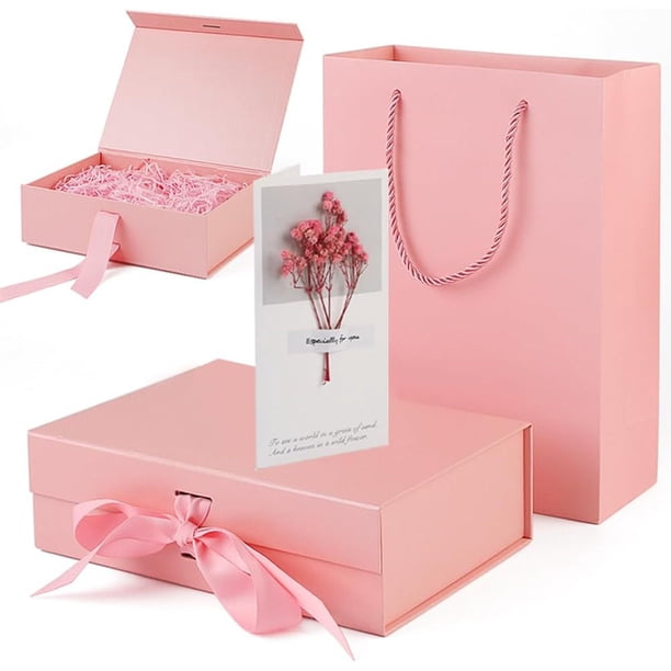 Juego de Cajas de Regalo, Bolsa de Regalo, una Cinta, Rafia Shamper Triturado, Cubierta Plegable Magnética