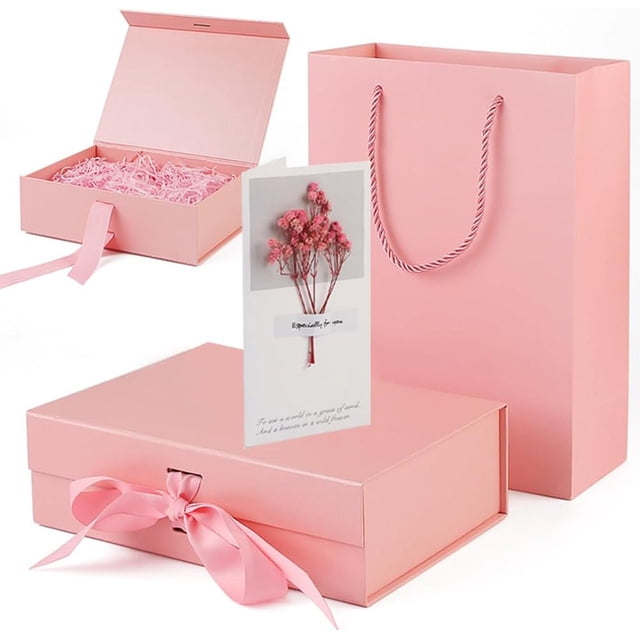 Juego de Cajas de Regalo, Bolsa de Regalo, una Cinta, Rafia Shamper Triturado, Cubierta Plegable Magnética