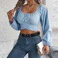 thumbnail image 5 of Yzengfg Women's Casual Sleeve Tie Waist Chiffon Shirt With Navel Top, 5 of 5