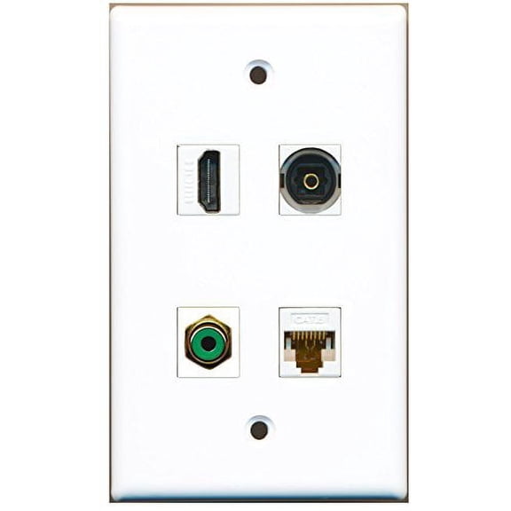 RiteAV - 1 Port HDMI 1 Port RCA Green 1 Port Toslink 1 Port Cat6 Ethernet White Wall Plate