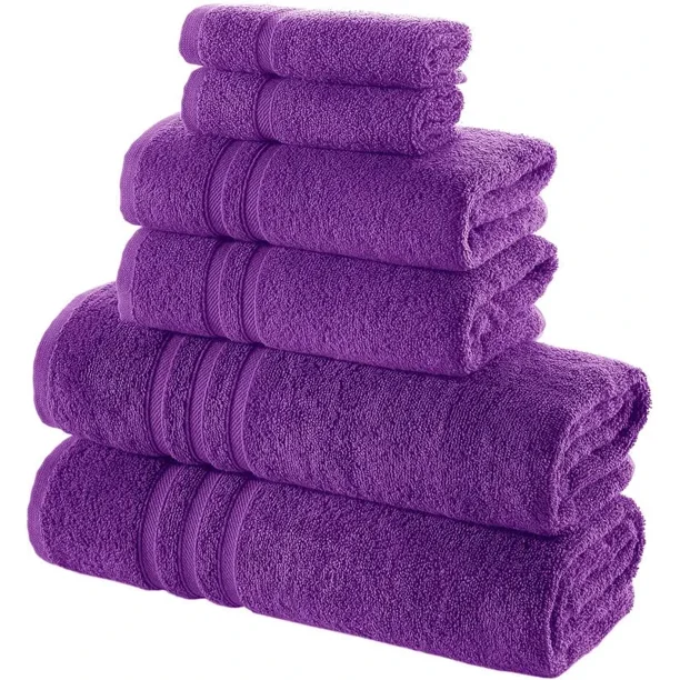 Hammam Linen Purple Bath Towels Set 6-Piece Original Turkish Cotton Soft,  Absorbent and Premium Towel for Bathroom and Kitchen 2 Bath Towels, 2 Hand 