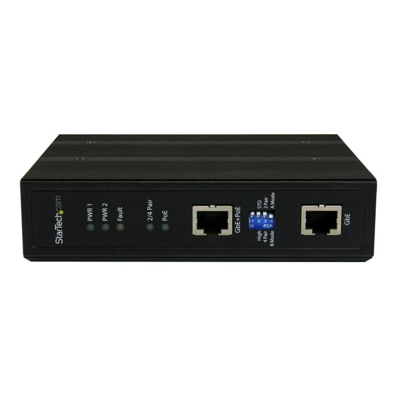 StarTech.com Injecteur Industriel 1 Port Gigabit PoE+ sur Ethernet 48 V / 30 W avec Alimentation Redondante - Rail DIN/monté au Mur - Injecteur PoE - 24 / 48 V - 30 Watts - Noir - pour P/N : POEEXT1GAT, POEEXT2GAT