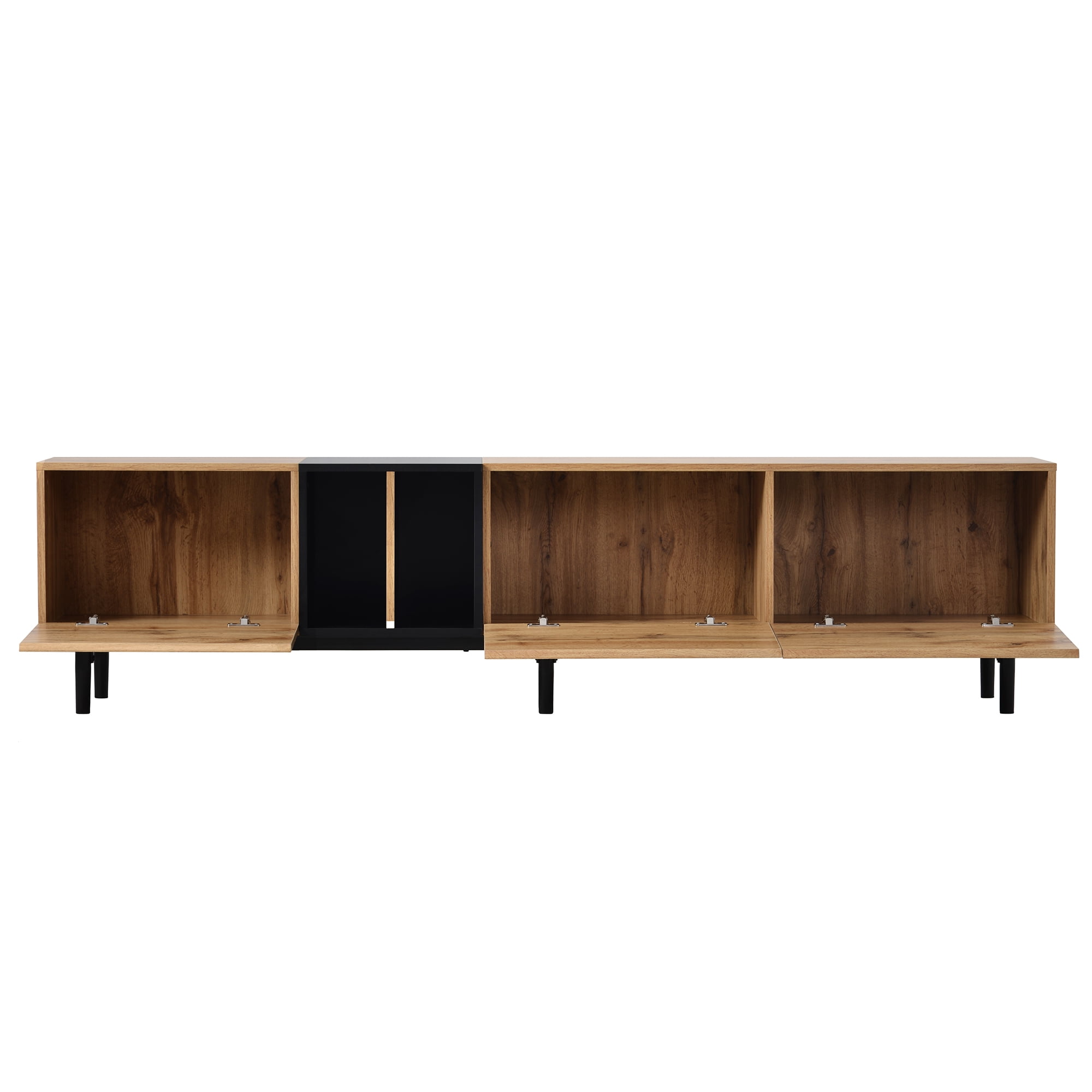 DEALTOPS Modern Minimalist TV Stand with 3 Drop-down Doors and Ample Storage Space for TVs up to 80'' -Natural Wood