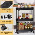 thumbnail image 2 of Carrito de almacenamiento rodante SPACEKEEPER Slim de 3 niveles negro, 2 of 8