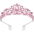 thumbnail image 2 of Didder Tiaras y coronas plateadas para mujer, coronas de tiara de cristal rosa para mujeres y niñas, corona elegante con peines, corona de princesa, tiara, coronas de cumpleaños para mujeres, novia, b, 2 of 4