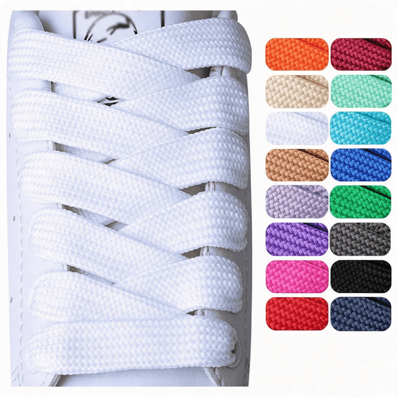 BZCOE 2 Paris Fat Shoe Laces for Sneakers, 5/8" Wide Athletic Shoelaces Extra-Wide Design Sports Versatile White Shoe Laces for Sneakers