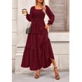 thumbnail image 4 of Vestido PRETTYGARDEN de Manga Larga con Fruncido y Escote Cuadrado en Rojo Vino Talle S, 4 of 8
