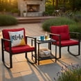 thumbnail image 3 of Topcobe Cushioned Patio Rattan Seating Rocking Chair Glass Table Set 3 Pieces with Steel Frame Furniture, Black, 3 of 7