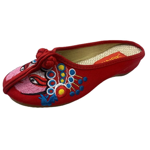 CINAK Women's Backless Embroidered Chinese Style Casual Slippers Comfortable Loafers