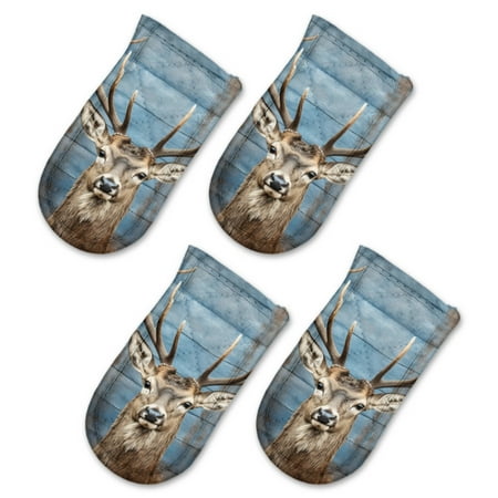 

BaHomeck Pot Handle Holder Covers 4Pcs Large Stag Head Portrait On White Wooden Planks Non Slip Heat-Resisting Pan Handle Covers For Home Kitchen Baking Cooking BBQ Cookwares 6×3In