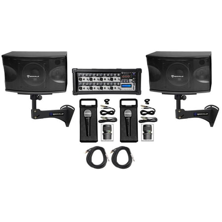 2) Rockville KPS80 8" 3-Way 800w Karaoke Speakers+Mixer+Wall Mount Brackets+Mics