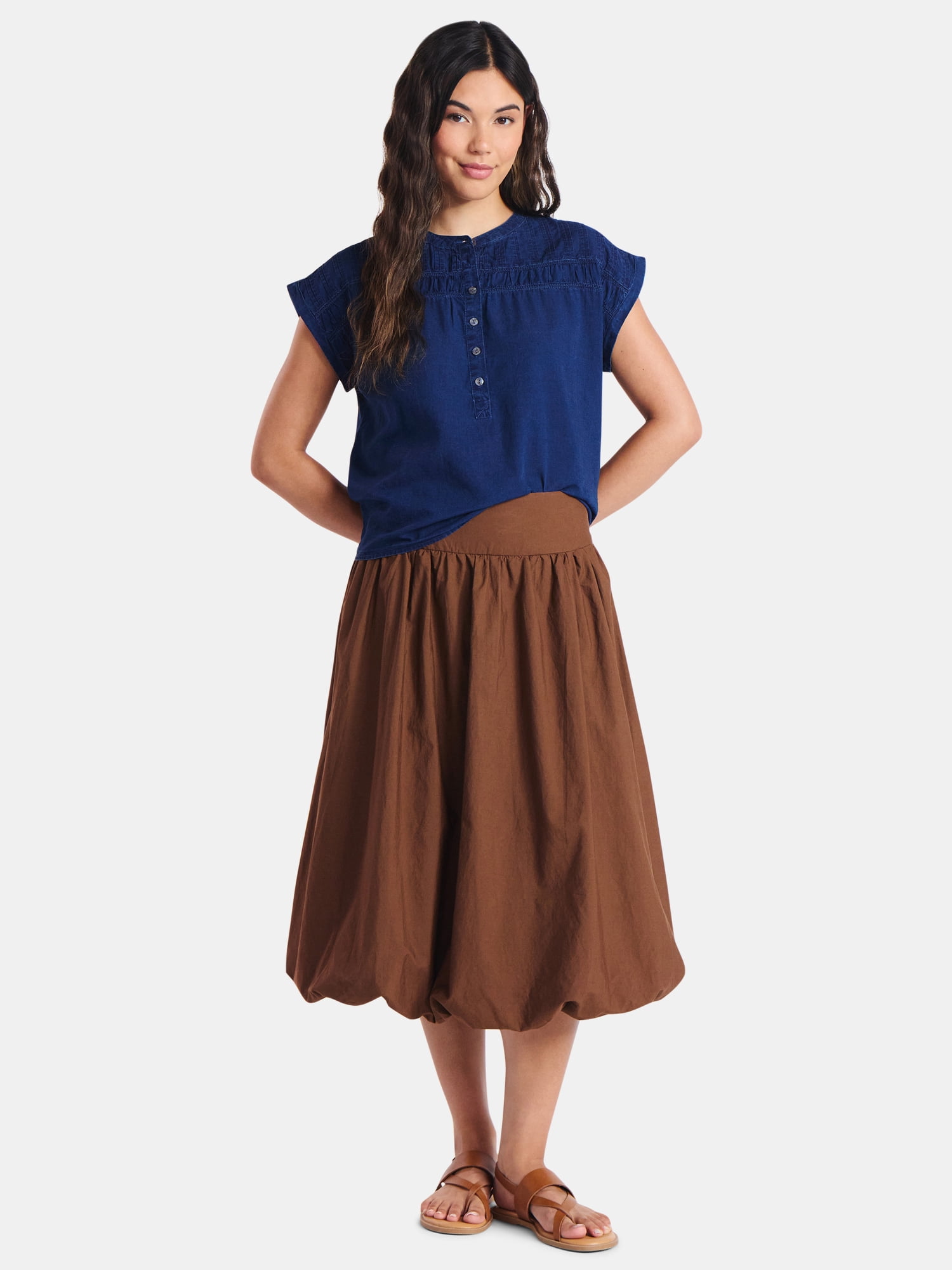 Time and Tru Women's Pintuck Blouse with Short Sleeves, Sizes XS-XXXL