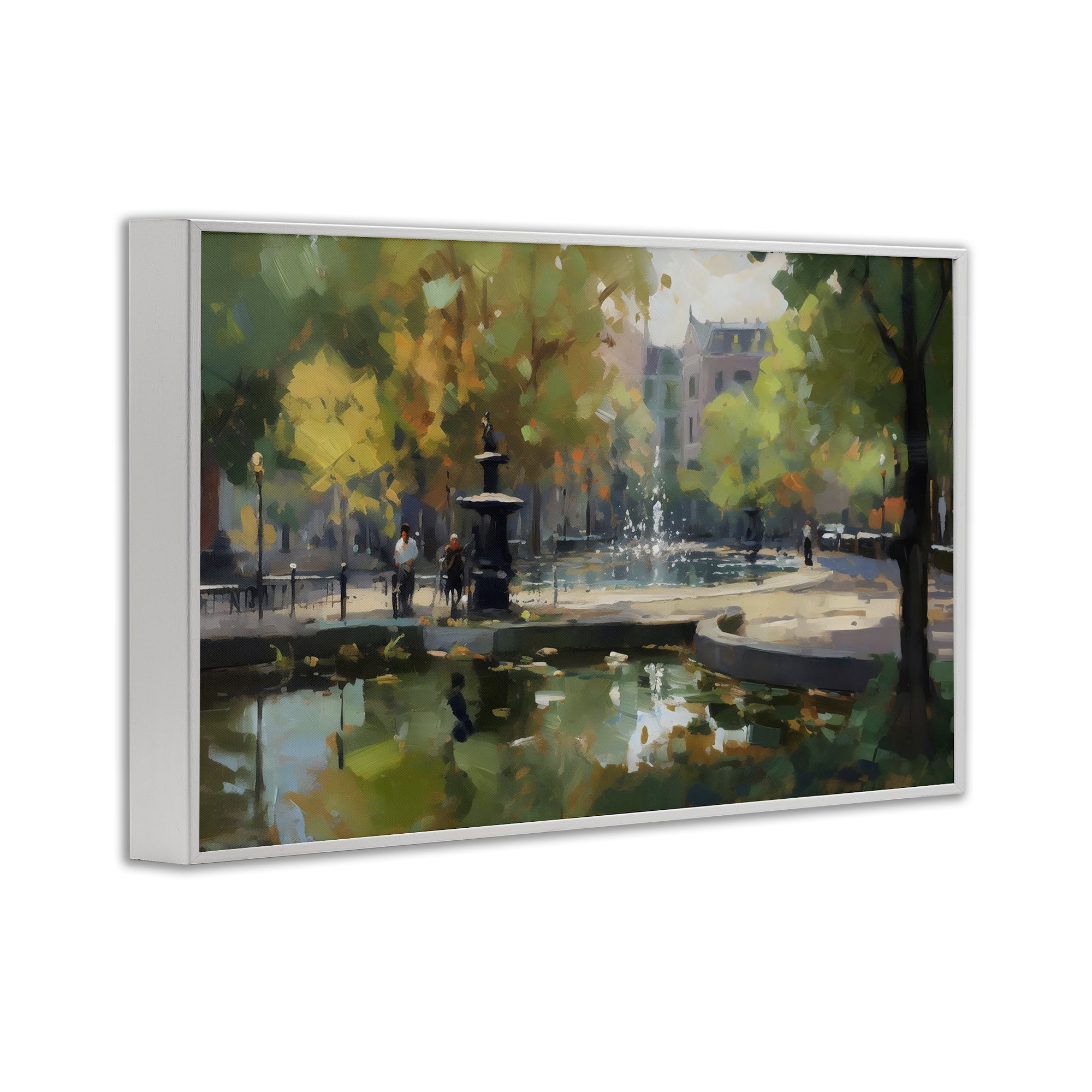 Stupell Industries Autumn Reflections at Park Fountain White Framed Giclee Art, design by Creative Studio