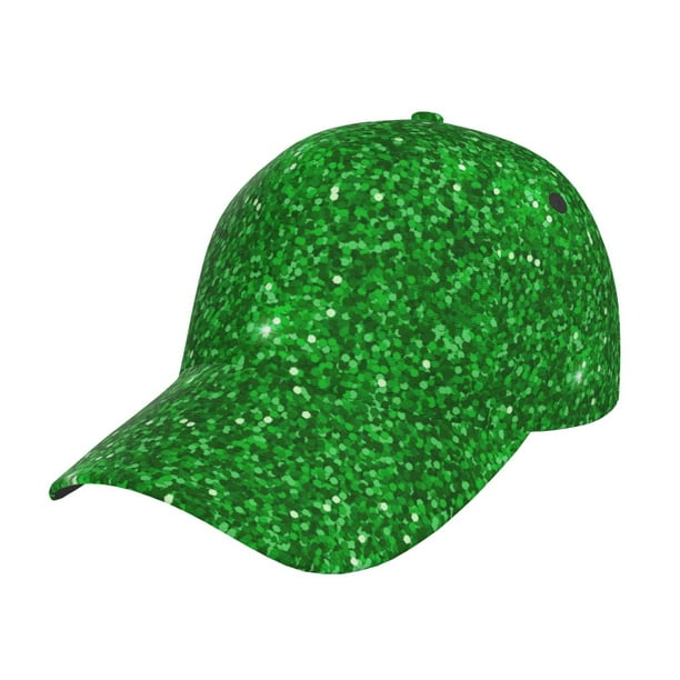 Fotbe Green Glitter Gorro Clásico de Béisbol, Gorra Ajustable con Broche Snapback, Gorro de Exterior de Algodón Suave