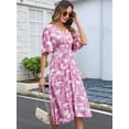 thumbnail image 5 of Women'S Casual V Neck Boho Floral Short Sleeve Button Down A Line Summer Beach Party Long Dress Light Purple M, 5 of 9