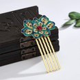 thumbnail image 3 of Retro Cloisonne Hair Comb, Chinese Traditional Lotus Hairpin Hair Pins Hanfu Hair Clip Headband Accessories for Women Girls Brides(Green), 3 of 4