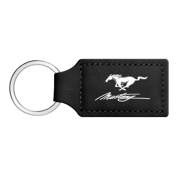iPick Image for Ford Mustang Script Rectangular Black Leatherette Key Chain Key-Ring Keychain, Official Licensed