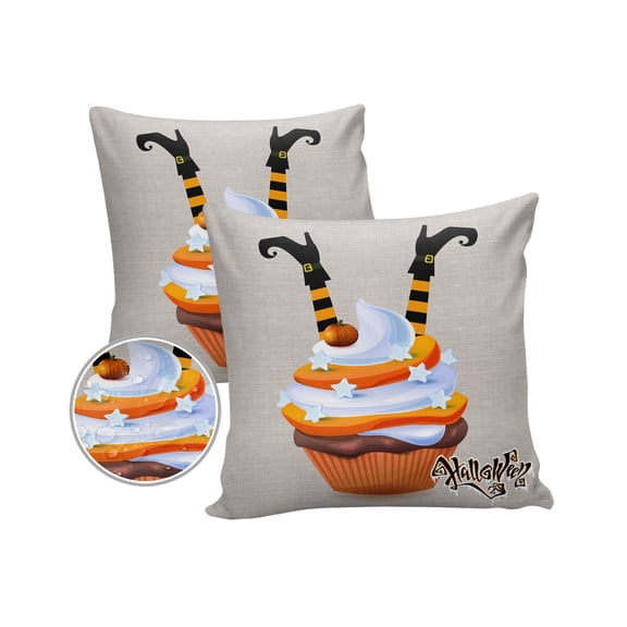 Pack of 2 Outdoor Pillow Covers, Halloween Witch Cake Waterproof Square Throw Pillowcase Cushion Decorative Pillow Covers for Couch Patio Tent, 16x16 in