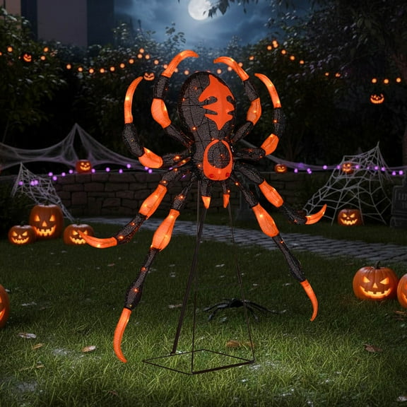 Costway 52” Halloween Spider Decoration with 16 Flickering Warm White LEDs & 64 Orange LEDs