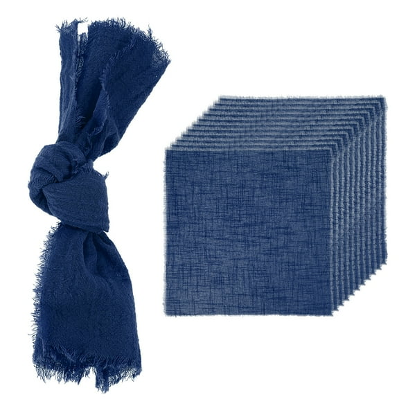 Uxcell 12 Pack Handmade Cloth Napkins, 16.5x16.5 Inch Cotton Napkins with Fringe Square Rustic Table Napkin for Wedding Party Dinner Table Decor Bridal Shower, Dark Blue
