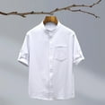 thumbnail image 2 of Ashirexll Summer Shirts for Men, Button up Shirt Men, Plus Size Comfortable Short Sleeve Standing Collar Casual Summer Shirts for Daily Wear, 2 of 4