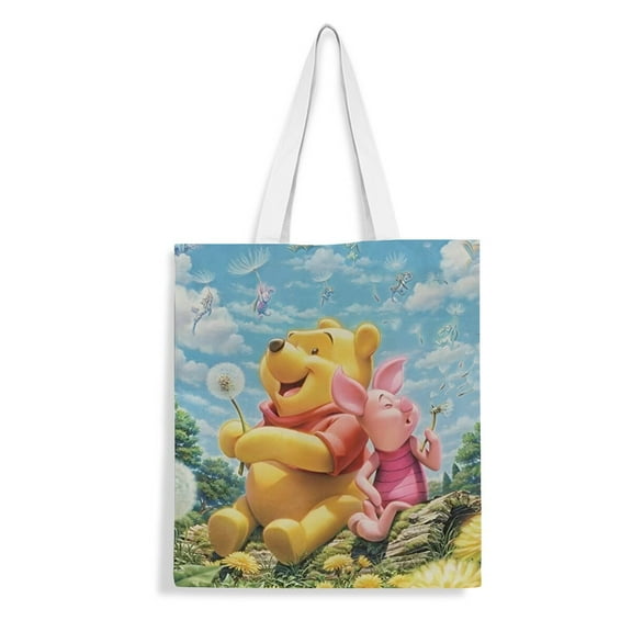 Winnie the Pooh-theme canvas Tote Bag for Women Aesthetic Shopping Grocery Reusable Bags with Inner Zipper Women Gift 13.8 x 15.8 inches（35x40cm）