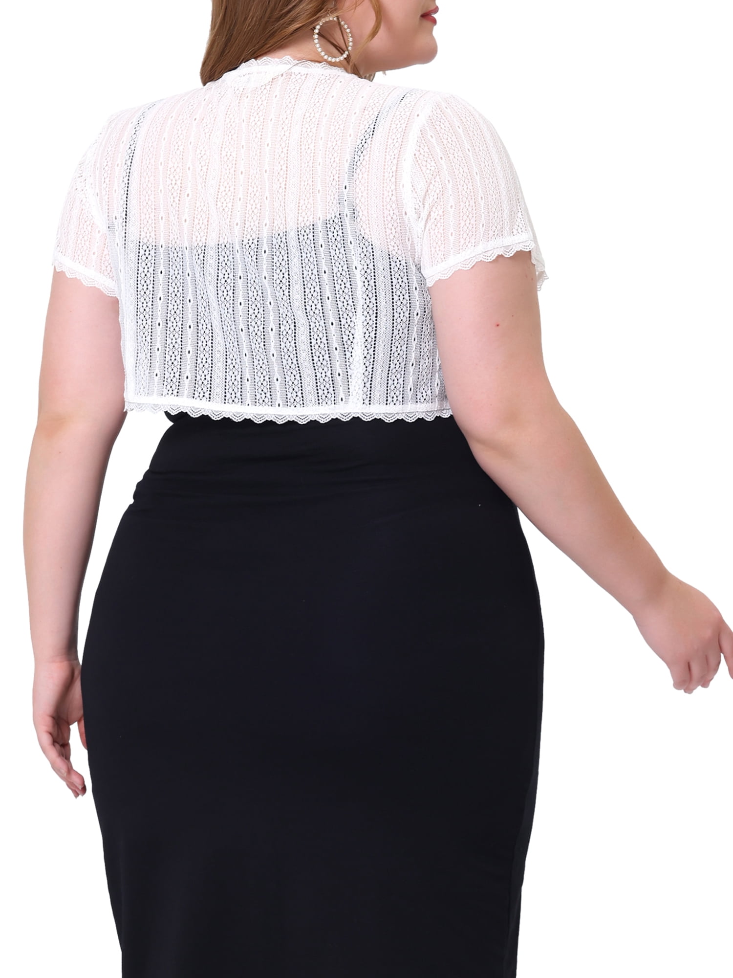 DARING DIVA Plus Size Lace Shrugs Sheer Short Sleeve Bolero Tops 3X White