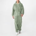 thumbnail image 2 of Men Artificial Wool Long Sleeve Pajamas Casual Solid Color Zipper Loose Hooded Jumpsuit Pajamas Casual Winter Warm Rompe 1 Piece Suit On Sleepwear, 2 of 6