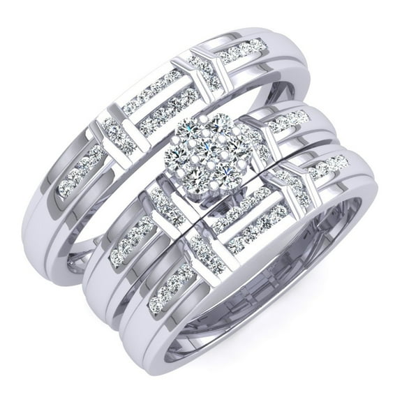 0.50 Carat (ctw) 18K White Gold White Diamond Men & Women's Engagement Ring Trio Set 1/2 CT (Size )