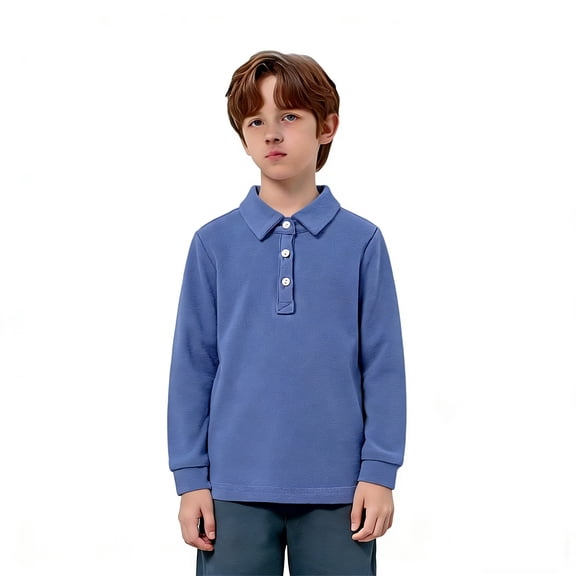 Boys Polo Shirts Long Sleeve Blue Button up Shirt Boys Casual Boys School Uniform Shirts Size 4-5 Years Boys Clothes