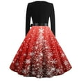 thumbnail image 3 of Womens Christmas Dress 1950s Plus Size Glitter Xmas Tree Print Dress Christmas Tea Party Dress Crew Neck Long Sleeve Vintage Dresses Holiday Snowflake Hepburn Swing Dress, 3 of 3