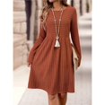 thumbnail image 6 of Women's Casual Sweater Dress Crew Neck Knit Long Sleeve Dress A-Line Knee Length Fall Winter Dress Orange M, 6 of 10