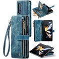 thumbnail image 1 of Para Samsung Galaxy Z Fold 4 5G Funda tipo billetera con Tarjetero, Muñequera con Correa de Cordón de Bolsillo con Cremallera Magnética con soporte, Funda tipo Billetera de Cuero con tapa, 1 of 8
