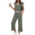 thumbnail image 6 of Womens 2 Piece Sets Fall Outfits Lounge Set V Neck Wide Leg Pants Matching Sets, for Work and Casual with Pockets, 6 of 7