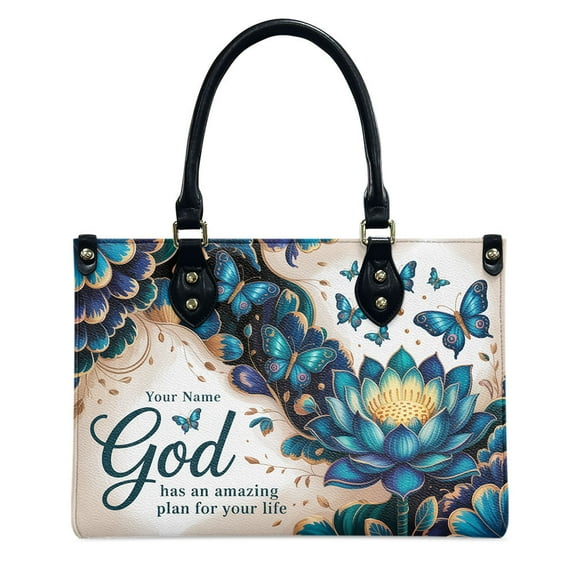 Personalized Leather Handbag with Your Name, Lotus and Butterfly Bag, Perfect Gifts for Christian Gifts For Women - Mother's Day Gifts, Church Bags for Women, Purses For Moms fecGk5