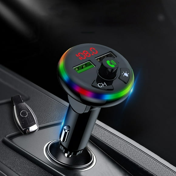 Black Bluetooth Transmitter For Car 7 Color Led Bluetooth Car Adapter With 5V/3.1A Charging Handsfree Car Kit Rotatable Portable