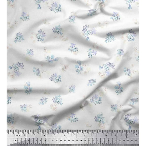 Soimoi Crepe Silk Fabric Leaves & Tulip Night Wear Print Fabric by Yard 42 Inch Wide