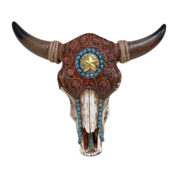 Bull Bison Skull Tooled Leather Southwest Western Wall Art Hanging Decoration