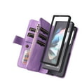thumbnail image 2 of Zipper Wallet Case for Samsung Galaxy Z Fold4 Large Capacity Card Slots Holder Magnetic Clasp Cover, Luxury PU Leather Anti-Shock Flip Folio Case with Kickstand Wrist Strap Handbag Case, Purple, 2 of 6
