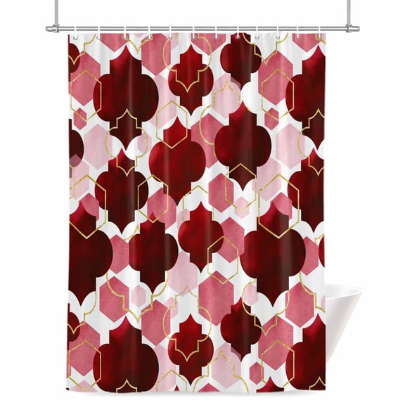 Shower Curtains for Bathroom-36"x72",Burgundy Red Moroccan Texture Waterproof Bath Curtain Grommet Shower Curtain Set with Hooks