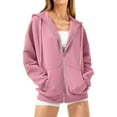 thumbnail image 2 of Zip Up Hoodies for Women 2025 Fall Winter Long Sleeve Plain Basic Hooded Sweatshirt with Pockets Jacket Coat, 2 of 7