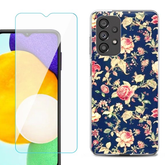 Slim-Fit Gel TPU Phone Case for Samsung Galaxy A23 5G, with Tempered Glass Screen Protector, by OneToughShield ® - Floral Garden